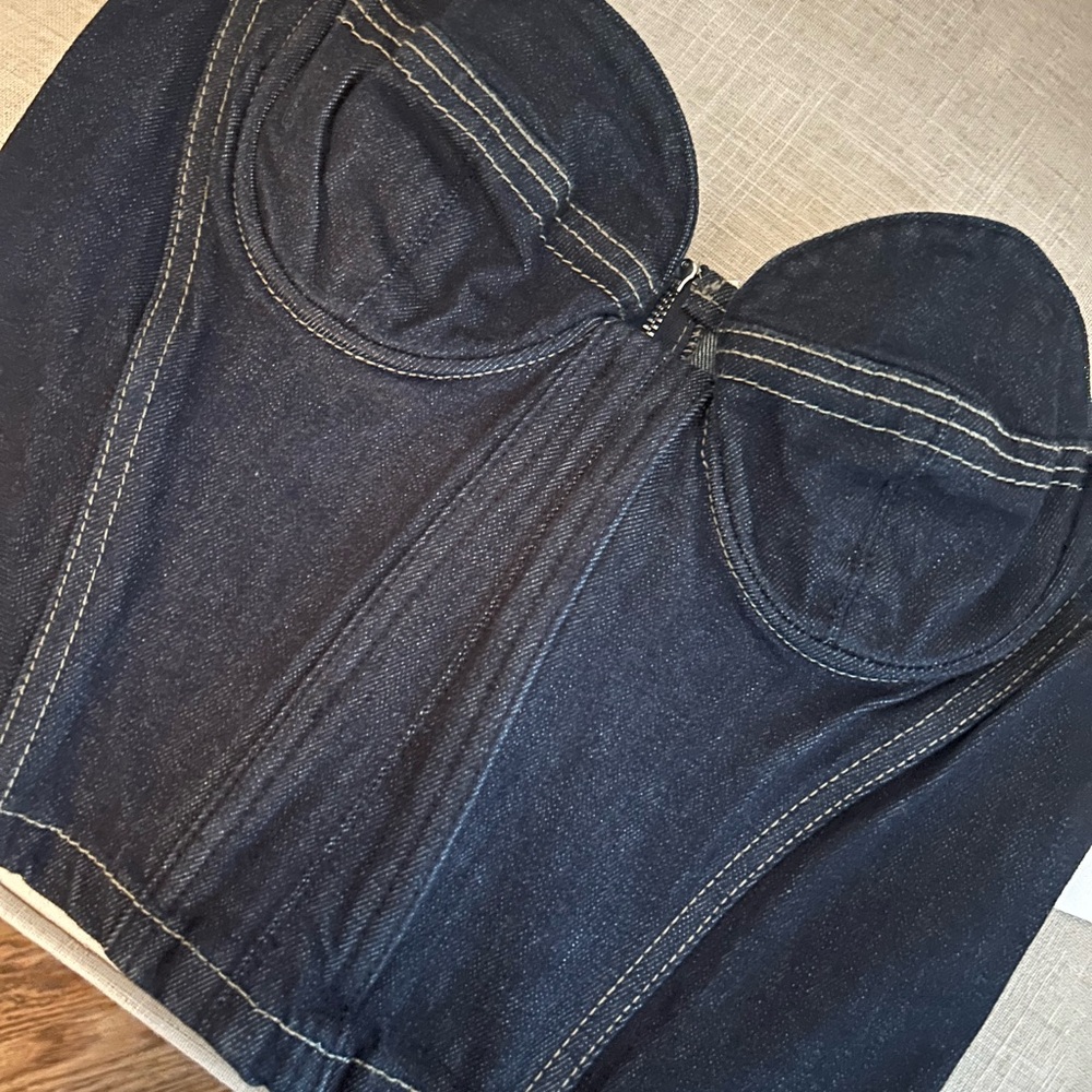 Zara Dark Blue Denim Bustier Top